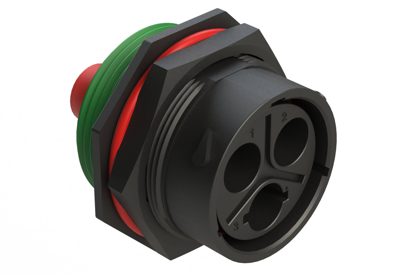 AHDP07-24-03PNA-WTAC031 3 Position Receptacle, Pin, Shell Size 24, Keyed A, 100A, 1000V, Sealed Panel Mount, Normal Diameter Seal (Green Adapter), Wide Thread Adapter