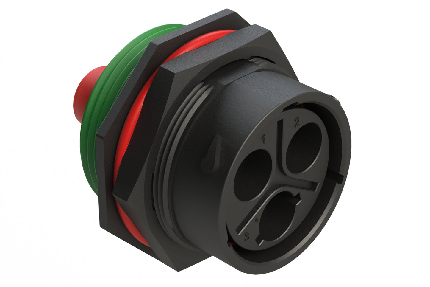 AHDP07-24-03PNC-WTAC031 3 Position Receptacle, Pin, Shell Size 24, Keyed C, 100A, 1000V, Sealed Panel Mount, Normal Diameter Seal (Green Adapter), Wide Thread Adapter