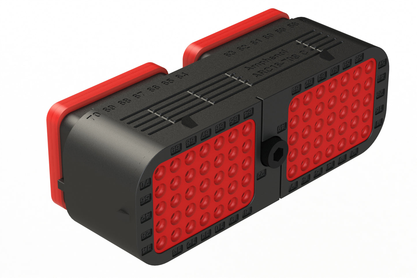 ARC16-70SC-P013 70 Position Plug, Socket, Contact Size Size 16, Jackscrew, Bonded Front Seal, Keyed C, Standard Diameter Rear Seal (Red), Black Body, Dustcap Included. DRC16-70SC-P013