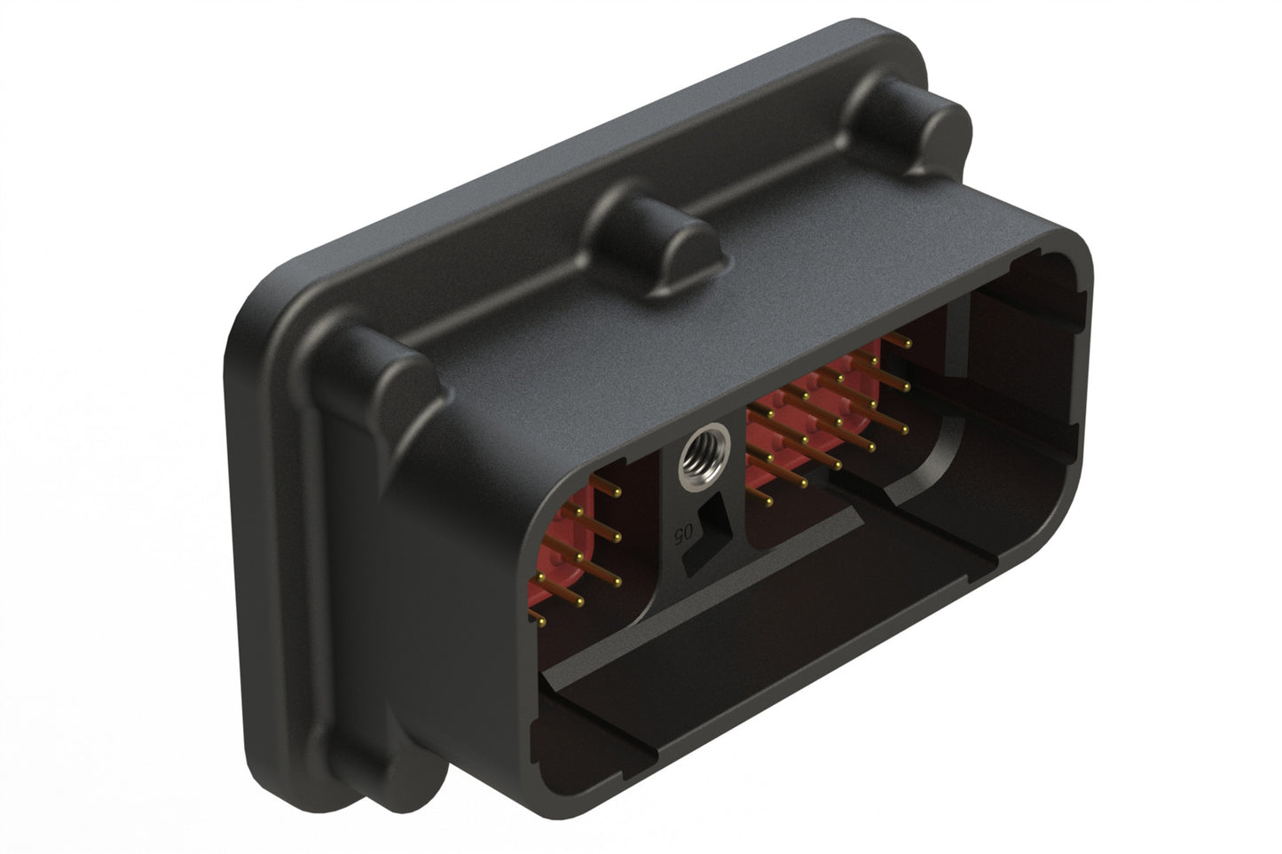 ARC20-50P05-BM01SP1 50 Position PCB Receptacle with Flange, Size 20 Pin Contacts, 7.5A, Selective Gold Plating, Self-Threading, Threaded Insert for Jackscrew, Gasket, Keyed 05, Black