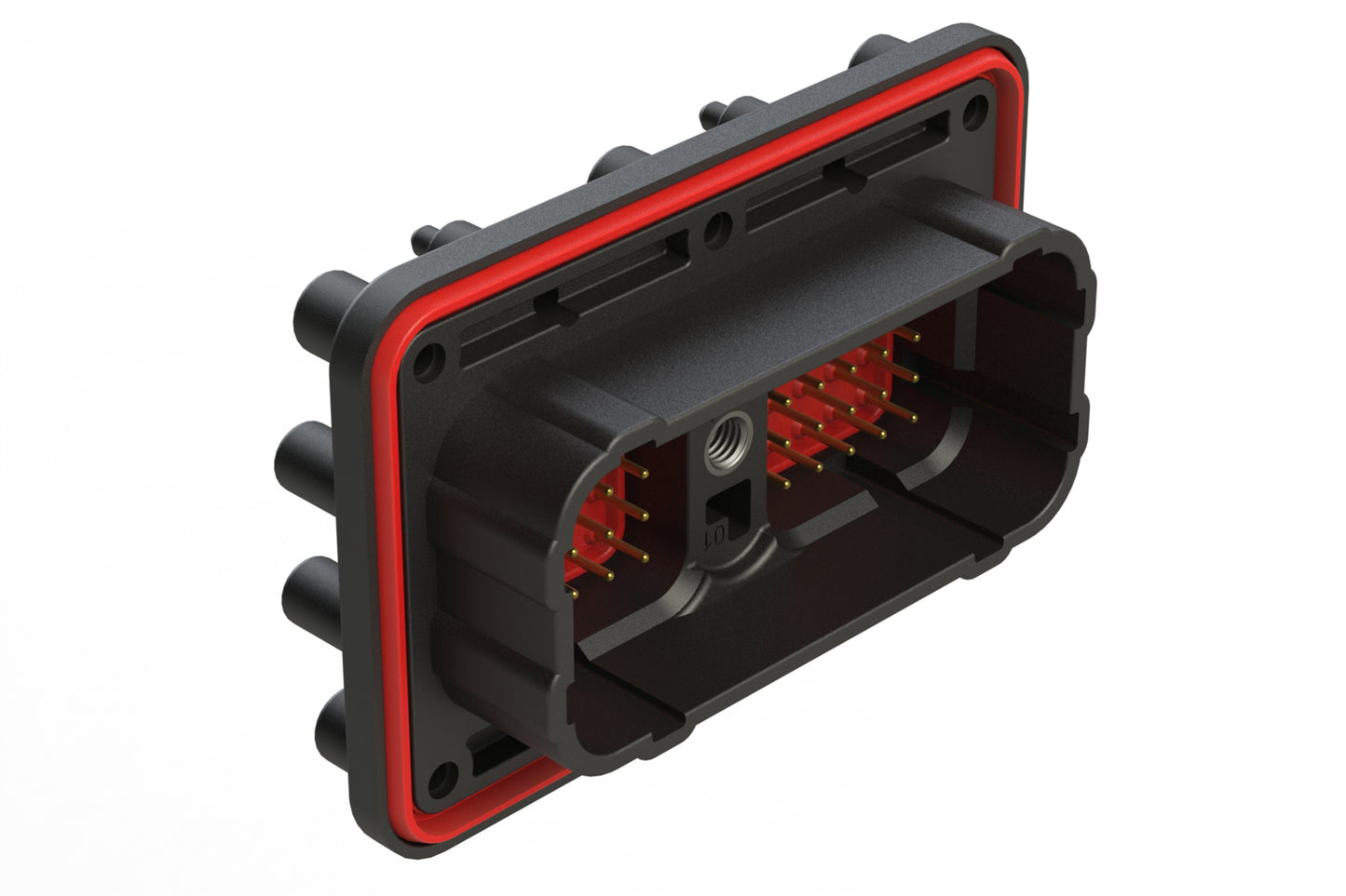 ARC22-50P01-BM01SP1 50 Position PCB Receptacle, Pin, Flange Mount, Straight, Size 20 Contacts, Selective Plating, Threaded Insert for Jackscrew, Keyed 01, Black. DRC22-50P01