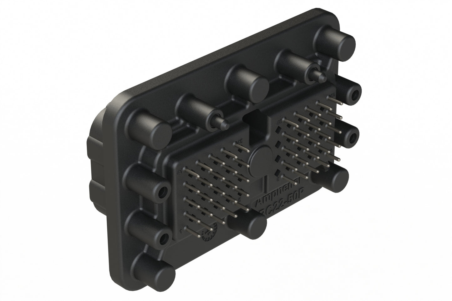 ARC22-50P05-BM01SP1 50 Position PCB Receptacle, Pin, Flange Mount, Straight, Size 20 Contacts, Selective Plating, Threaded Insert for Jackscrew, Keyed 05, Black. DRC22-50P05