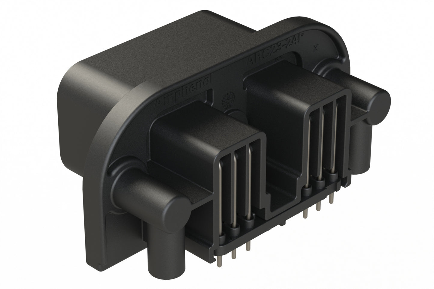 ARC23-24PC-BM01SP1 24 Position PCB Receptacle, Pin, Flange Mount, Right Angle, Size 20 Contacts, Selective Plating, Threaded Insert for Jackscrew, Keyed C, Black. DRC23-24PC