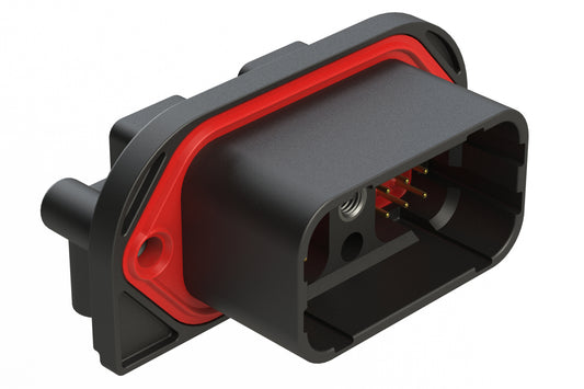 ARC23-24PD-BM01SP1 24 Position PCB Receptacle, Pin, Flange Mount, Right Angle, Size 20 Contacts, Selective Plating, Threaded Insert for Jackscrew, Keyed D, Black. DRC23-24PD