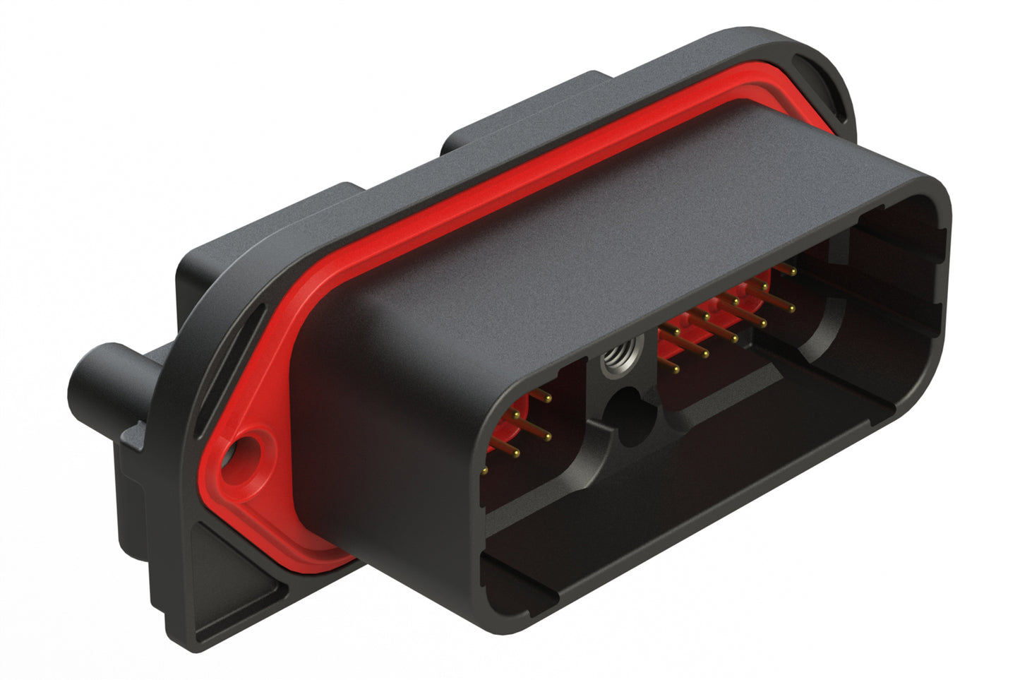 ARC23-40PA-N012SP1 40 Position PCB Receptacle, Pin, Flange Mount, Right Angle, Size 20 Contacts, Selective Plating, Threaded Insert for Jackscrew, Keyed A, Black. DRC23-40PA-N012