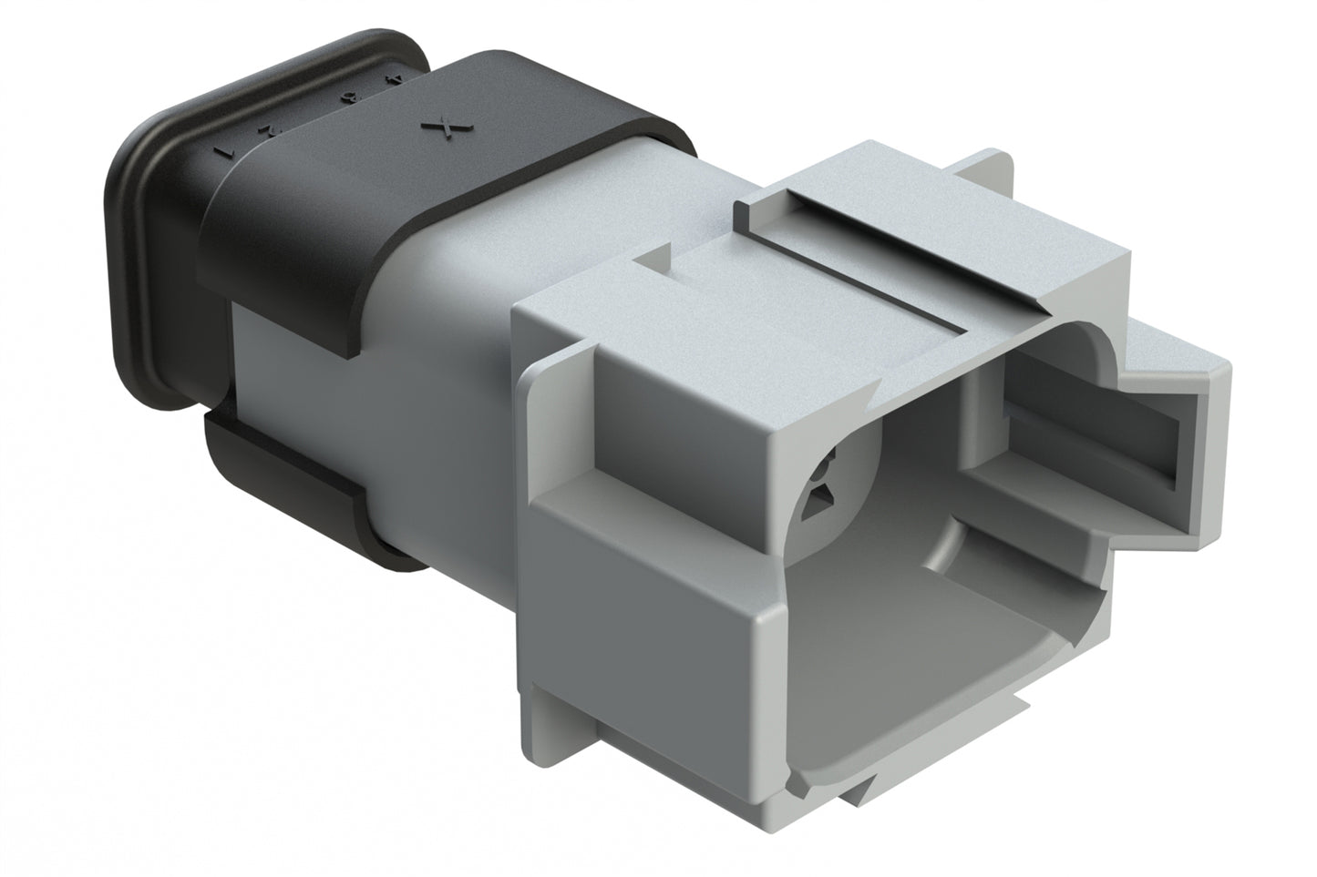AT04-08PA-SRGRY 8-Way Receptacle Male Connector with Strain Relief Endcap, Standard Seal, Position A. DT04-08PA-E008