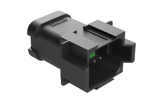AT04-08PB-P026 8-way receptacle, (2) 4 Pin busbar=26 amps, nickel plating, keyed B, black. Contacts included. DT04-08PB-P026