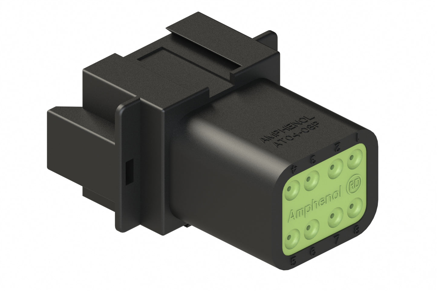 AT04-08PD-RDBLK 8-Way Receptacle, Male Connector with D Position Key and Reduced Diameter Seal (E-Seal), Black