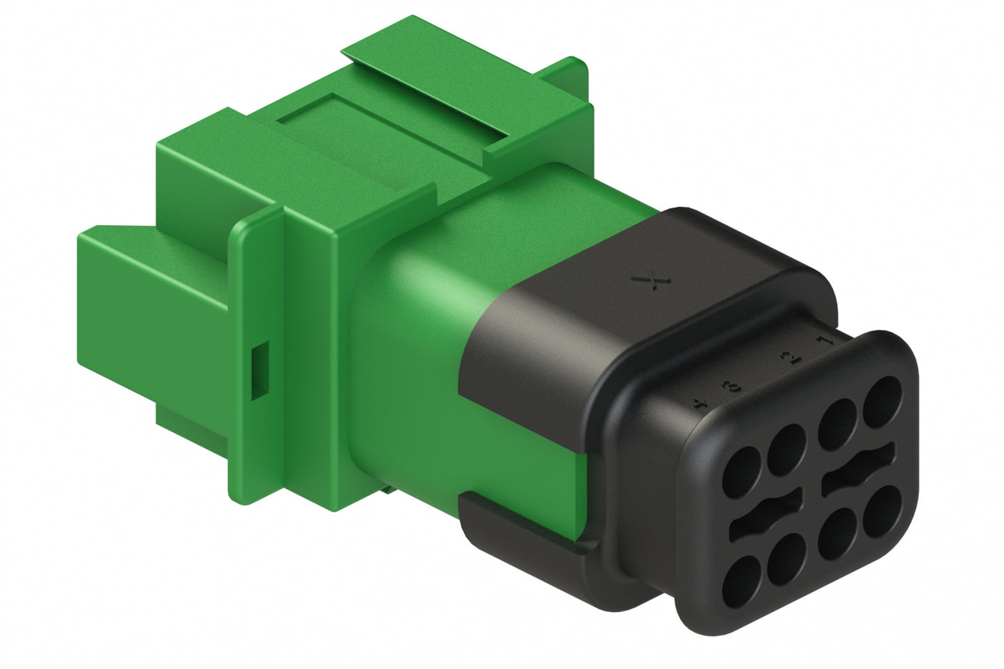 AT04-08PD-SRGN 8 position Pin receptacle key position D, with strain relief endcap, green