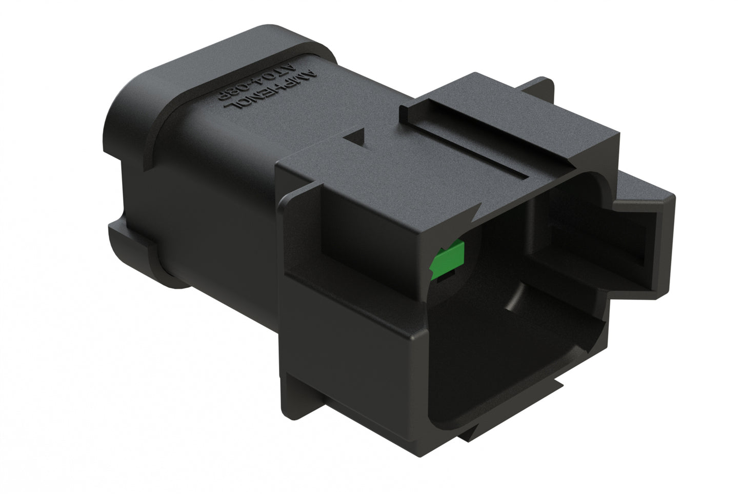 AT04-08PD-SSBLK 8-Way Receptacle, Male Connector with D Position Key and Extended Shroud and Solid Rear Grommet and Endcap, Black