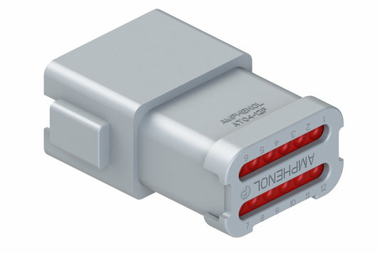AT04-12PA-EC01 12-Way Receptacle, Male Connector with A Position Key and Extended Shroud and End Cap. DT04-12PA-BE02, DT04-12PA-E003