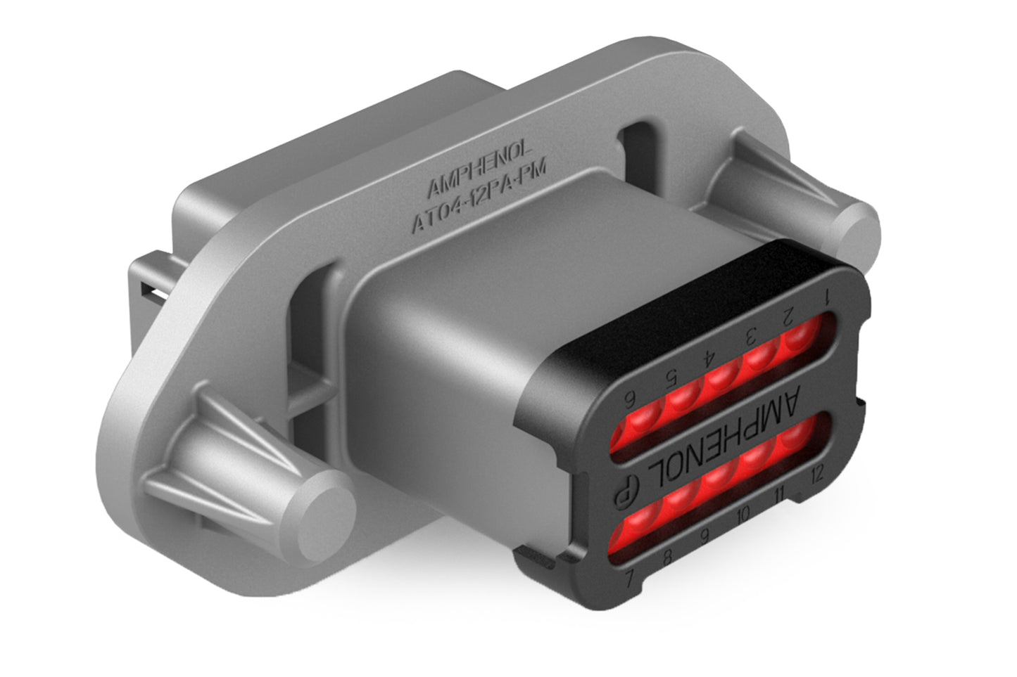 AT04-12PA-PM13 12 Position Receptacle, Pin, Nickel, Panel Mount, Self-Threading, Cap, Keyed A. DT04-12PA-LE01