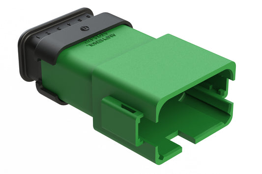 AT04-12PA-SR2GN 12-Way Receptacle Male Connector with Strain Relief, Reduced Diameter Wire Seal, A Position Key, Green