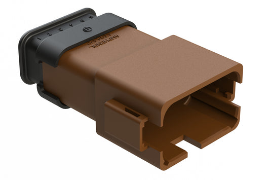 AT04-12PA-SRBR 12-Way Receptacle Male Connector with Strain Relief Endcap, Standard Seal, A Position Key, Brown