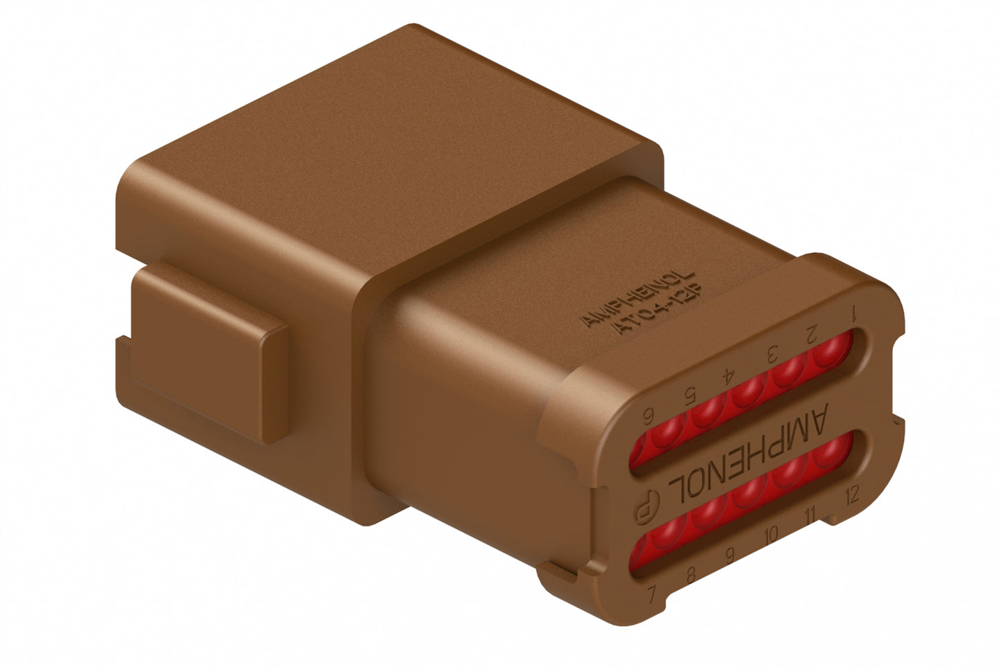 AT04-12PB-ECBRN 12-Way Receptacle, Male Connector with B Position Key, Extended Shroud and End Cap, Brown