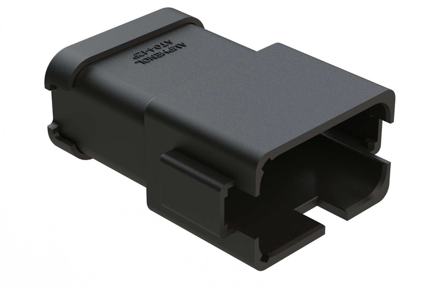 AT04-12PB-MM01 12-Way Receptacle, Male Connector with B Position Key, Extended Shroud, Reduced Diameter Seal (E-Seal) with End Cap, Black. DT04-12PB-CE01, DT04-12PB-CE07