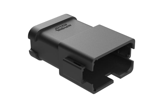 AT04-12PB-P027 12-way receptacle, (2) 6 Pin busbar=39 amps, gold plating, keyed B, black. Contacts included. DT04-12PB-P027