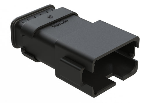 AT04-12PB-SRBK 12 position Pin receptacle key position B, with strain relief end cap, black. DT04-12PB-E008