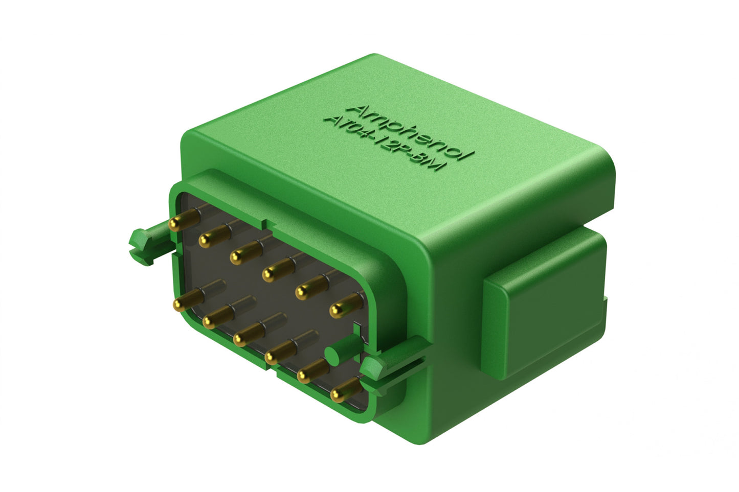 AT04-12PC-BM02 12 Position PCB Flangeless (Snap Fit) Board Mount Receptacle, Pin, Gold Plated Contacts Included, Potting, Green. DTF15-12PC-G003