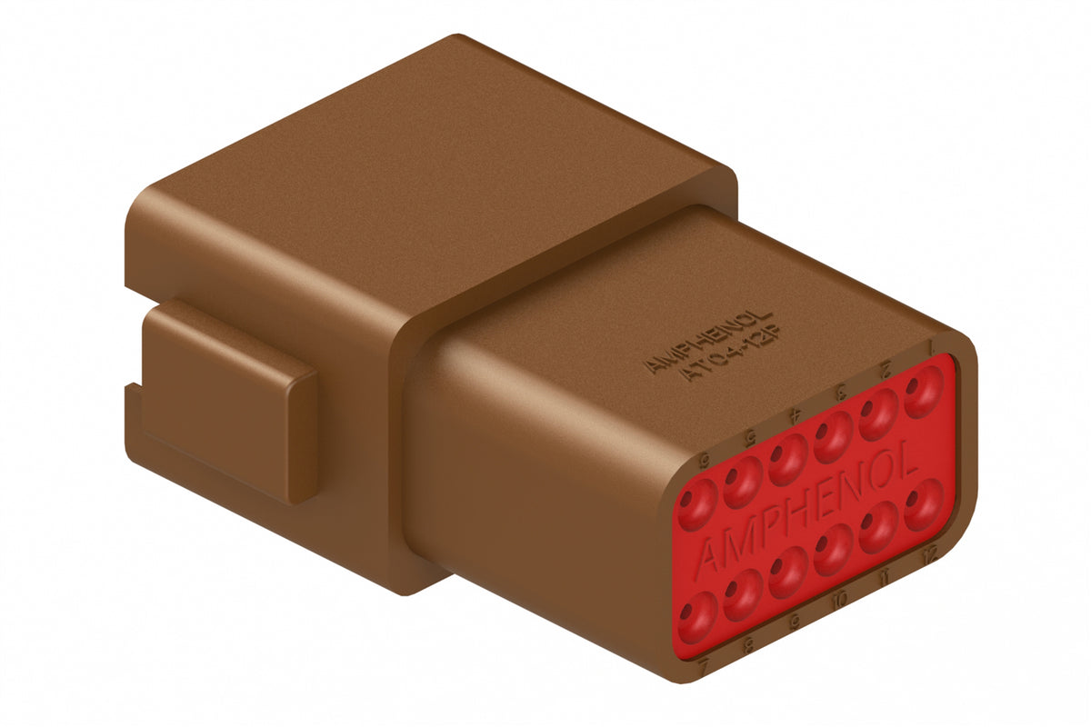 AT04-12PC-BRN 12-Way Receptacle, Male Connector with C Position Key and Extended Shroud, Brown