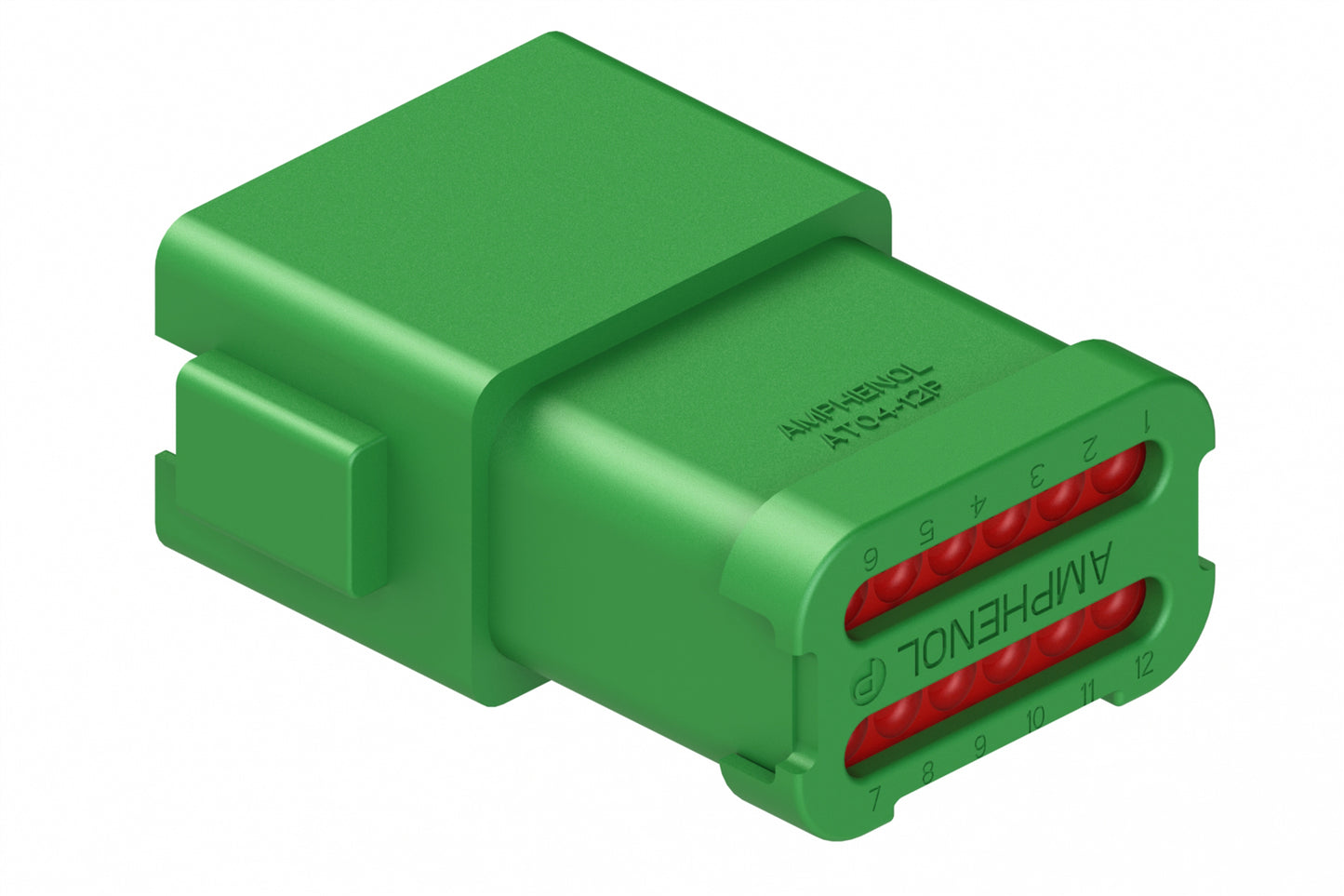 AT04-12PC-EC01 12-Way Receptacle, Male Connector with C Position Key and Extended Shroud, Enhanced C Key and End Cap, Green. DT04-12PC-BE02