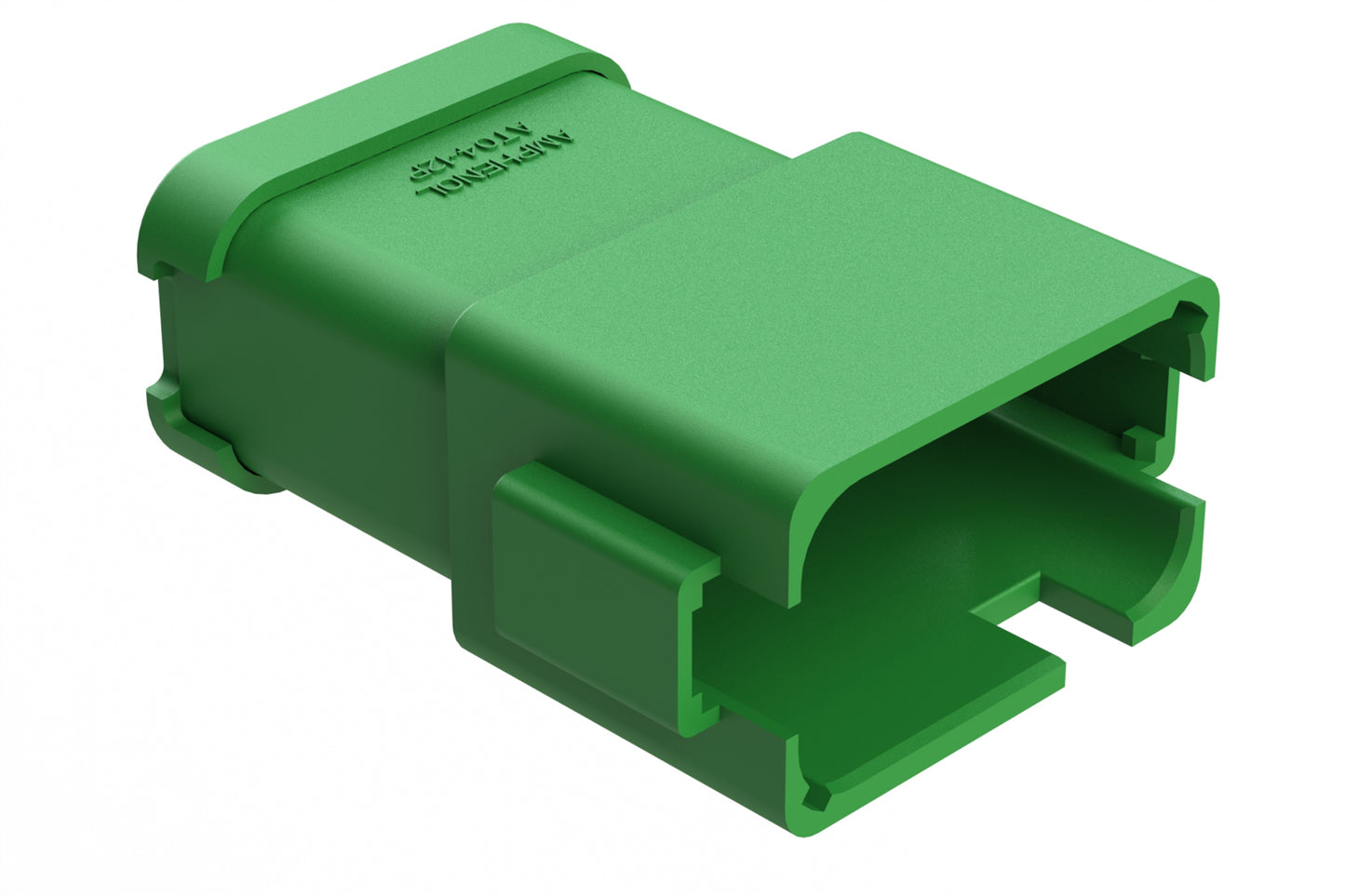 AT04-12PC-MM01 12-Way Receptacle, Male Connector with C Position Key and Extended Shroud, Reduced Diameter Seal (E-Seal) and End Cap, Green. DT04-12PC-CE01, DT04-12PC-CE07