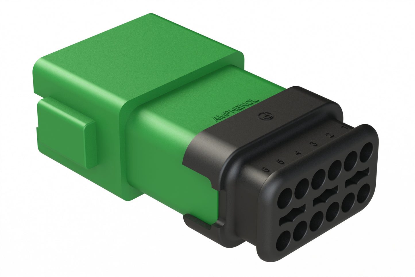 AT04-12PC-SRGN 12 position Pin receptacle key position C, with strain relief, green. DT04-12PC-E008