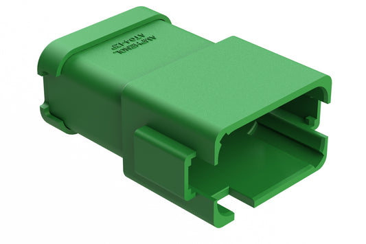 AT04-12PD-ECGRN 12-Way Receptacle, Male Connector with D Position Key, Extended Shroud and End Cap, Green