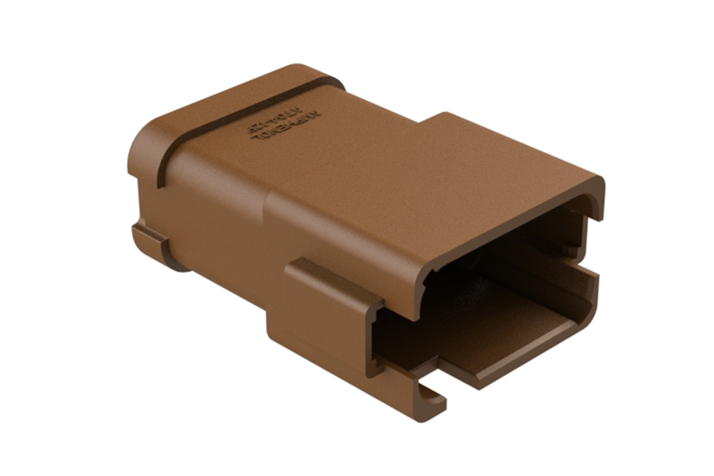 AT04-12PD-P026 12-way receptacle, (2) 6 Pin busbar=39 amps, nickel plating, keyed D, brown. Contacts included. DT04-12PD-P026