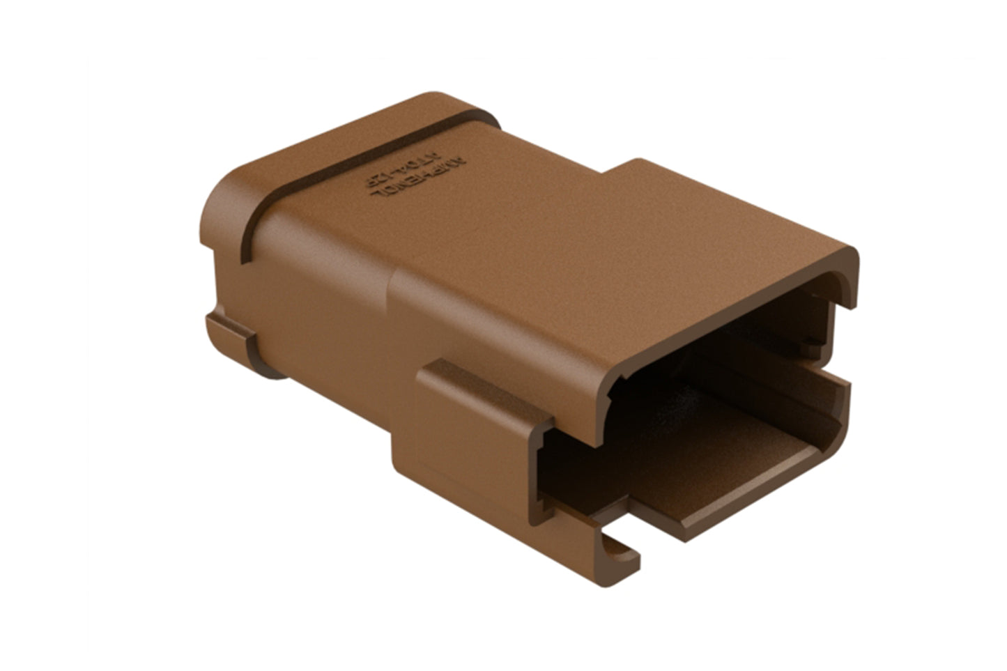 AT04-12PD-P075 12-way receptacle, (3) 4 Pin busbar=26 amps, nickel plating, keyed D, brown. Contacts included. DT04-12PD-P075