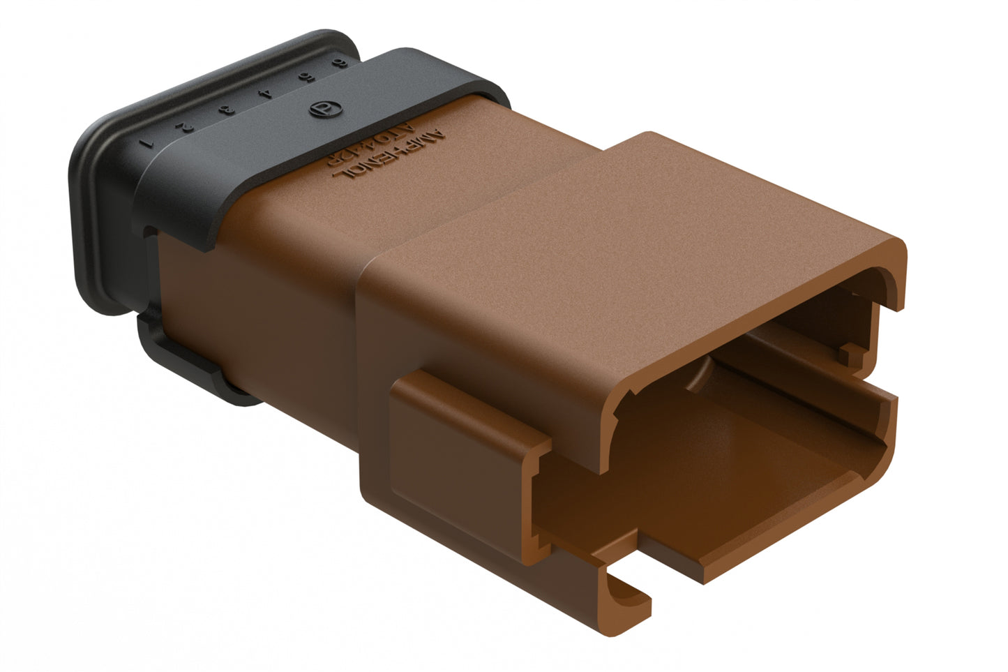AT04-12PD-SR2BR 12 position Pin receptacle key position D, with strain relief & Reduced Diameter Seal, brown. DT04-12PD-CE04