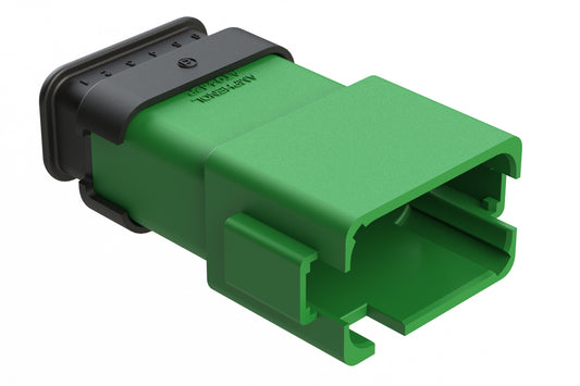 AT04-12PD-SRGN 12 position Pin receptacle key position D, with strain relief, green