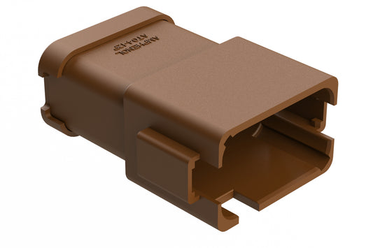 AT04-12PD-SS01 12-Way Receptacle, Male Connector with D Position Key and Extended Shroud and Solid Rear Grommet and Endcap, Brown. DT04-12PD-C017