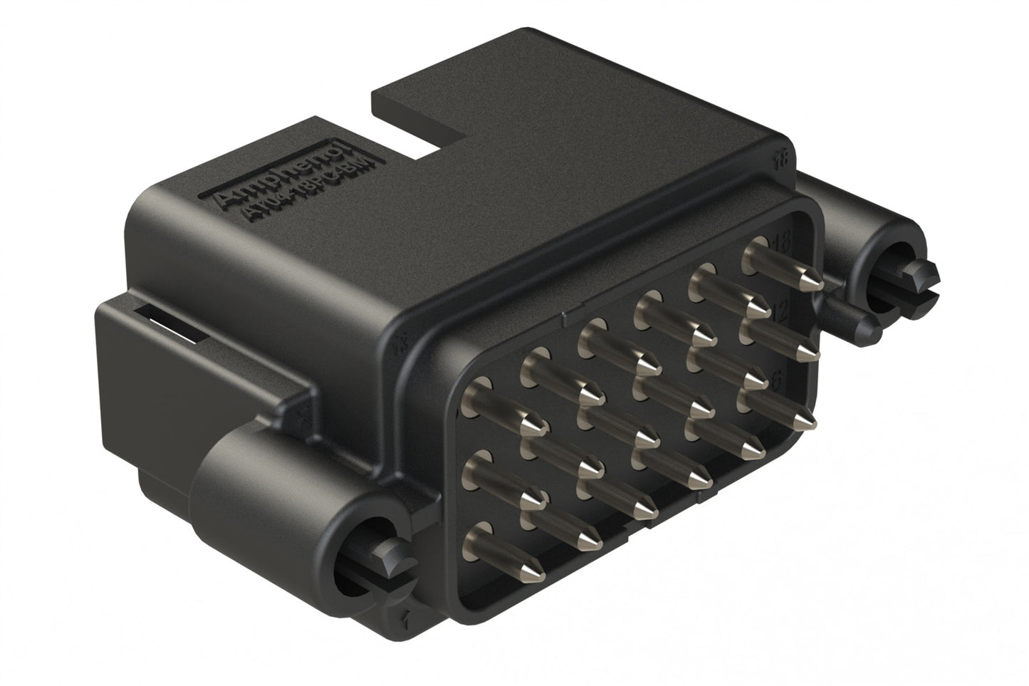 AT04-18PC-BM03BK 18 Position PCB Board Mount Receptacle, Straight, Nickel Plated Contacts, Snap-Fit, Keyed C, Black
