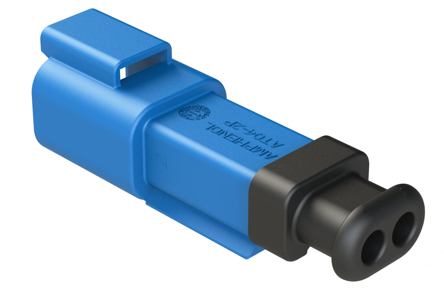 AT04-2P-SR01BLU 2-Way Receptacle Male Connector with Strain Relief End Cap and Standard Seal, Blue