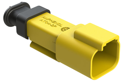 AT04-2P-SR01YEL 2-Way Receptacle Male Connector with Strain Relief End Cap and Standard Seal, Yellow