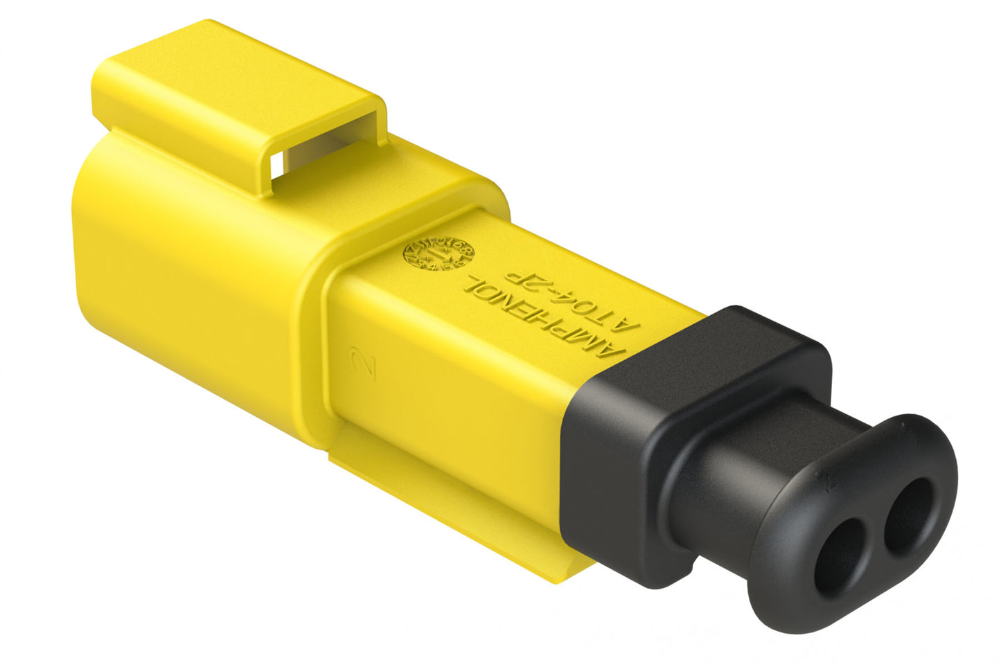 AT04-2P-SR01YEL 2-Way Receptacle Male Connector with Strain Relief End Cap and Standard Seal, Yellow