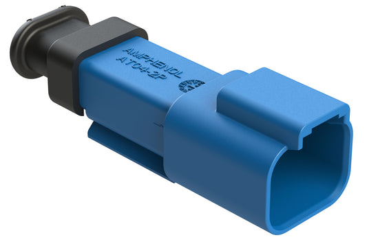 AT04-2P-SR02BLU 2-Way Receptacle Male Connector with Strain Relief End Cap and .053-.120 Reduced Seal, Blue