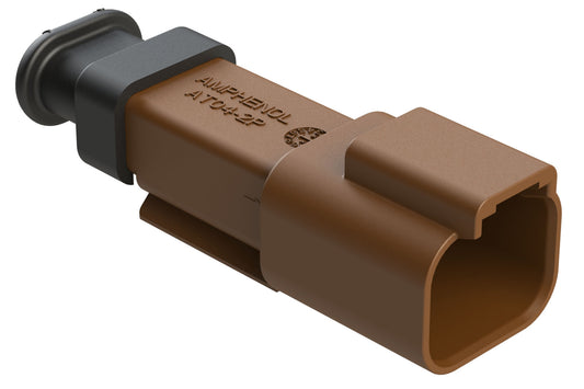 AT04-2P-SR02BRN 2-Way Receptacle Male Connector with Strain Relief End Cap and .053-.120 Reduced Seal, Brown