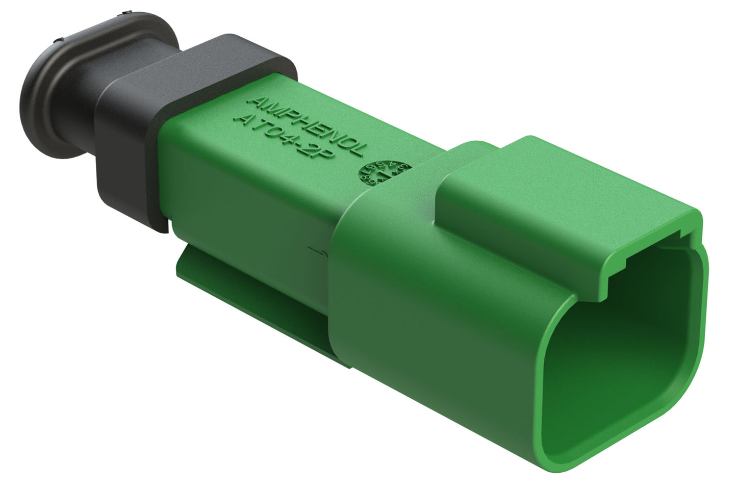 AT04-2P-SR02GRN 2-Way Receptacle Male Connector with Strain Relief End Cap and .053-.120 Reduced Seal, Green