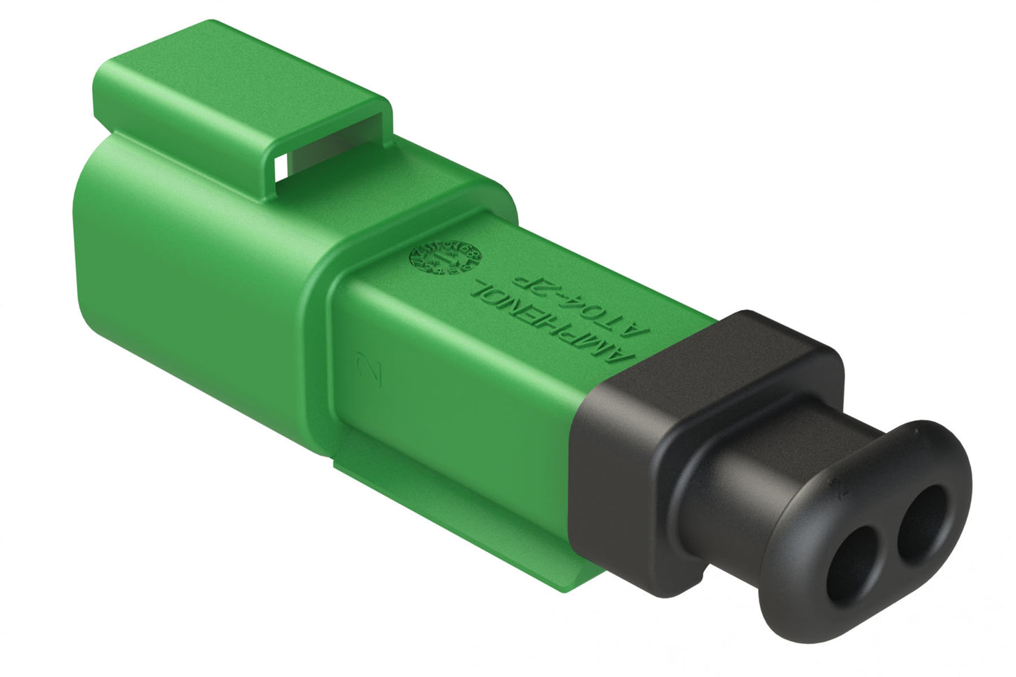 AT04-2P-SR02GRN 2-Way Receptacle Male Connector with Strain Relief End Cap and .053-.120 Reduced Seal, Green