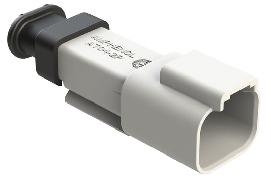 AT04-2P-SR02WHT 2-Way Receptacle Male Connector with Strain Relief End Cap and .053-.120 Reduced Seal, White