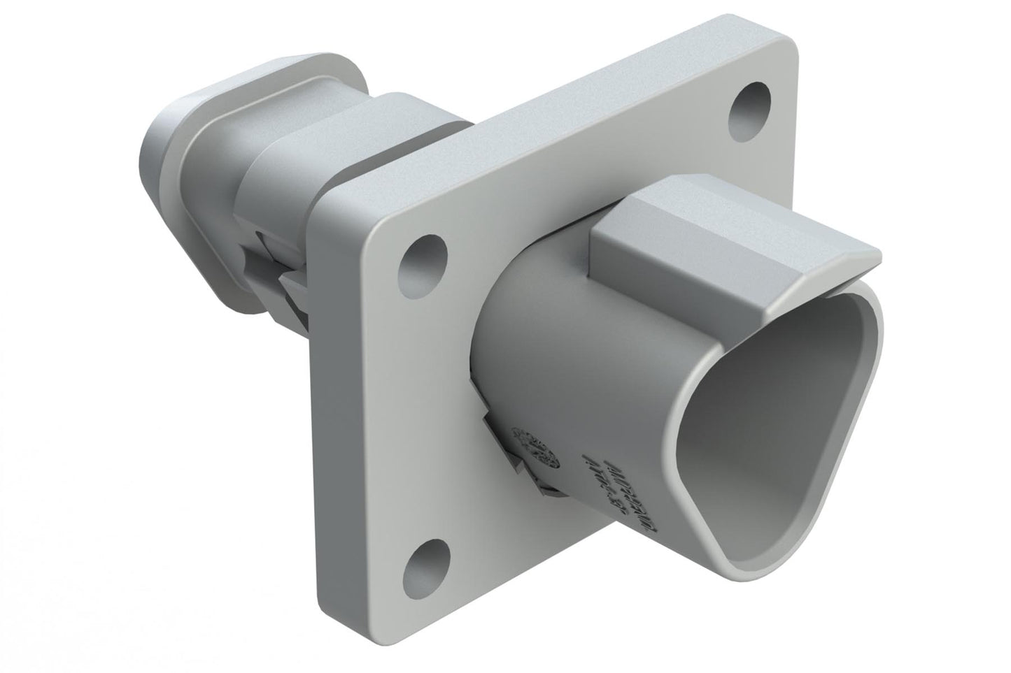 AT04-3P-LE08 3 Position Receptacle Flange Mount Connector, Pin, Grey, with Strain Relief End Cap. DT04-3P-LE08
