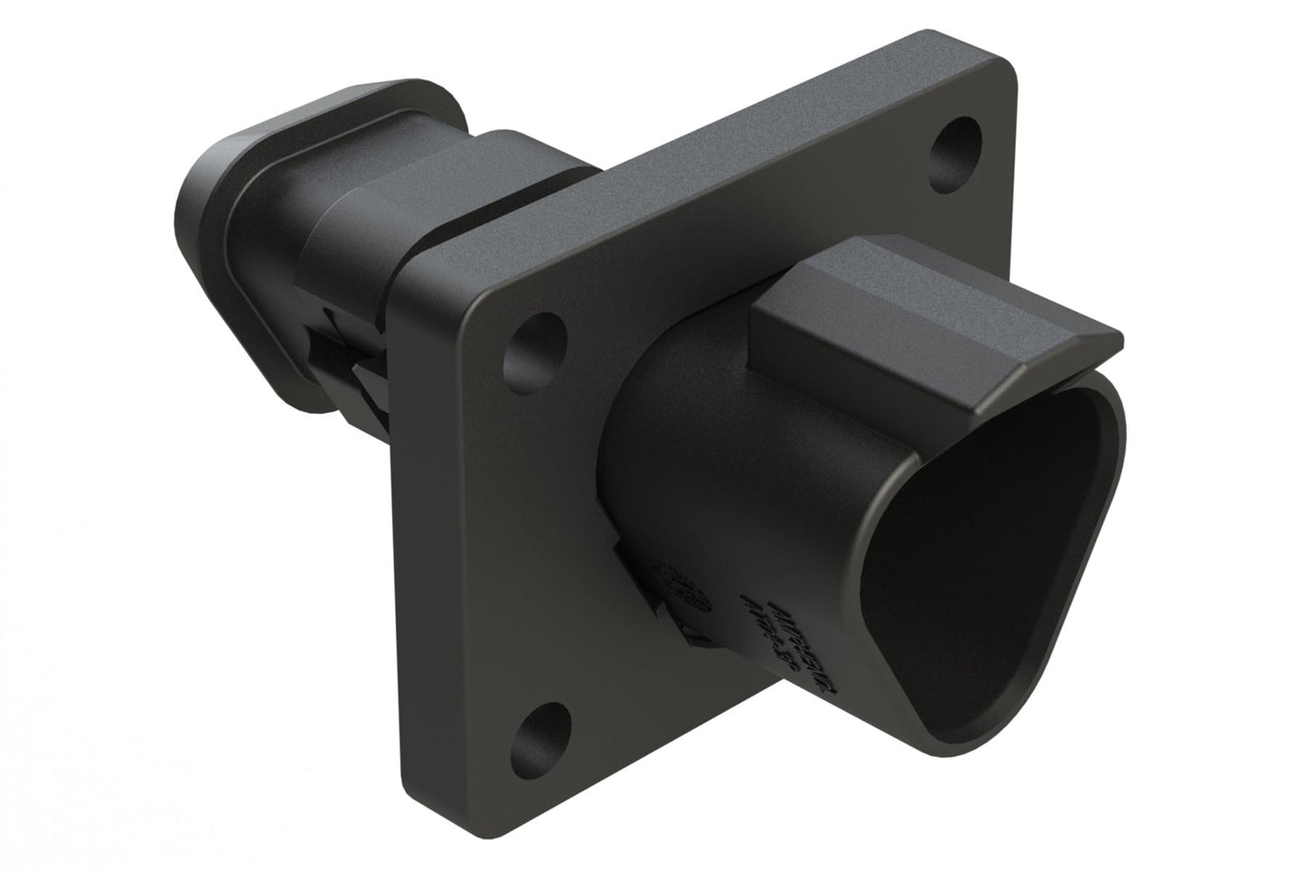 AT04-3P-LE12 3 Position Receptacle Flange Mount Connector, Pin, Black, with Strain Relief End Cap. DT04-3P-LE12
