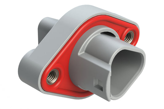 AT04-3P-PML05 3 Position Panel Mount Receptacle with Vertical Flange, Pin, Threaded Insert, Integrated Latch, Gasket, Grey