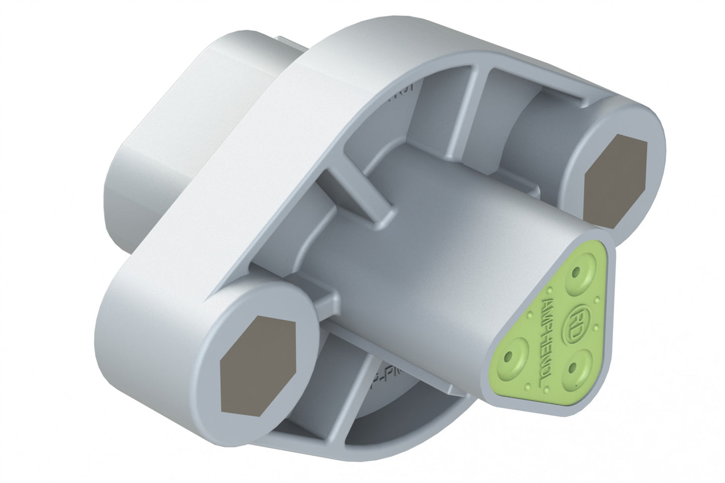 AT04-3P-PML06 3 Position Panel Mount Receptacle with Vertical Flange, Pin, Threaded Insert, Integrated Latch, Gasket, Reduced Diameter Rear Seal, Grey