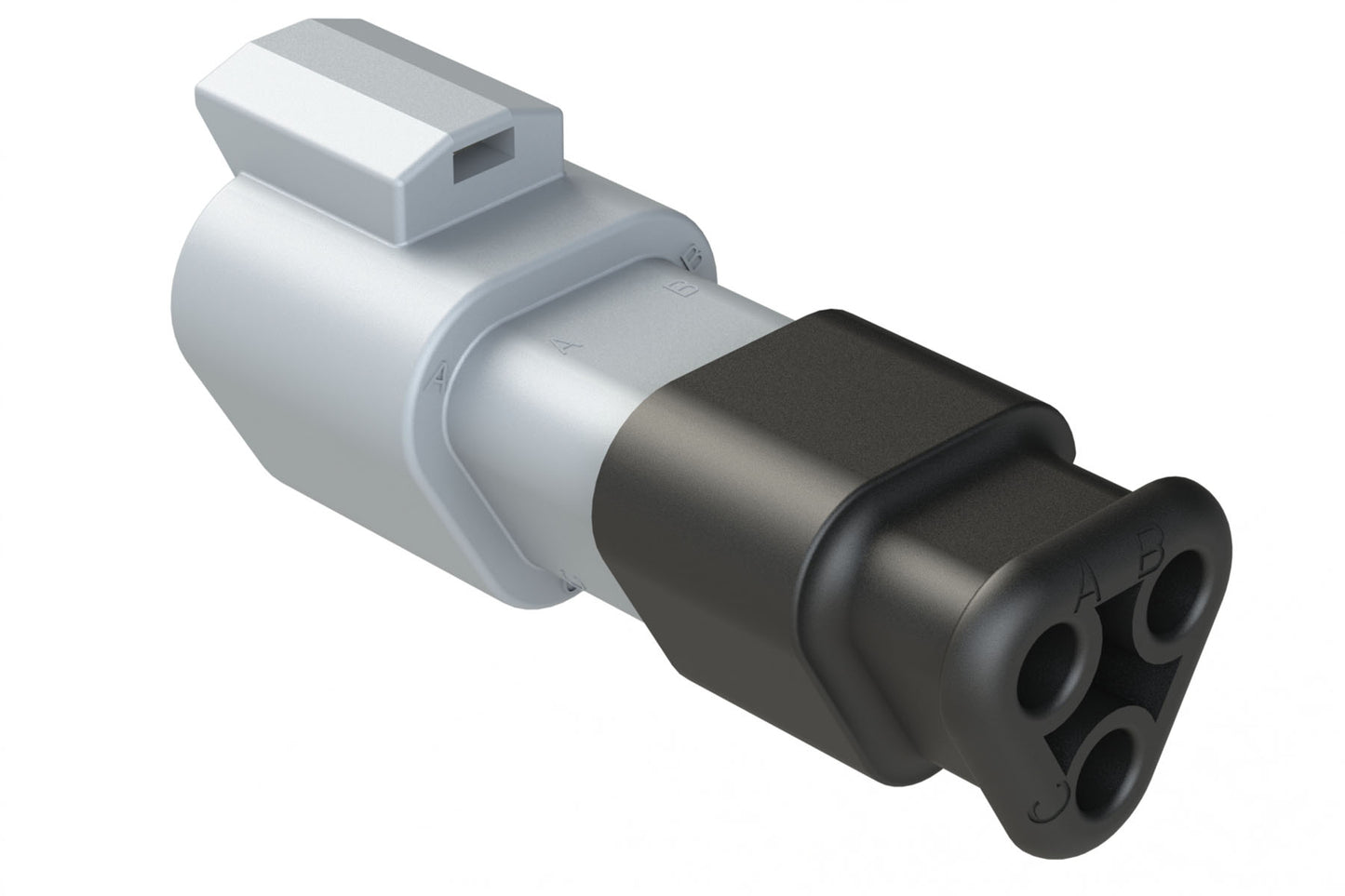 AT04-3P-SR01GRY 3-Way Receptacle Male Connector with Strain Relief Endcap and Standard Seal, Grey. DT04-3P-E008