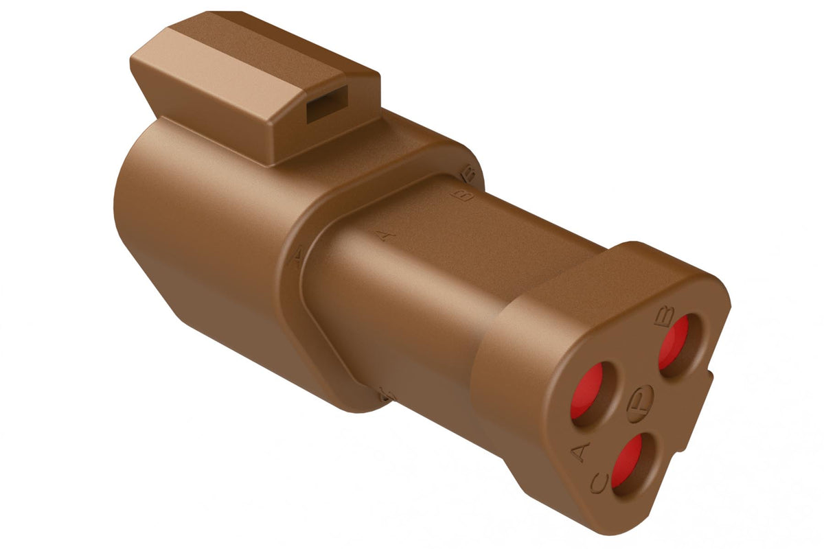 AT04-3P-SS01BRN 3-Way Receptacle, Male Connector with Solid Rear Gromm ...