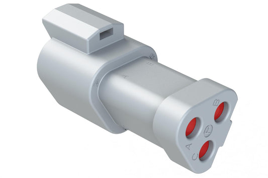 AT04-3P-SS01 3-Way Receptacle, Male Connector with Solid Rear Grommet and Endcap. DT04-3P-C017