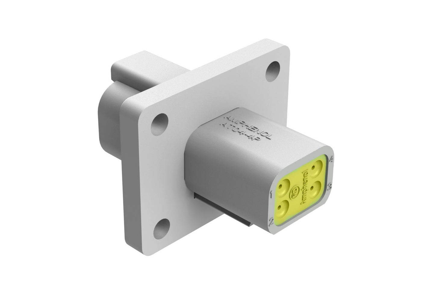 AT04-4P-CL03 4 Position Receptacle Flange Mount Connector, Pin, Grey, Reduced Diameter Seal. DT04-4P-CL03